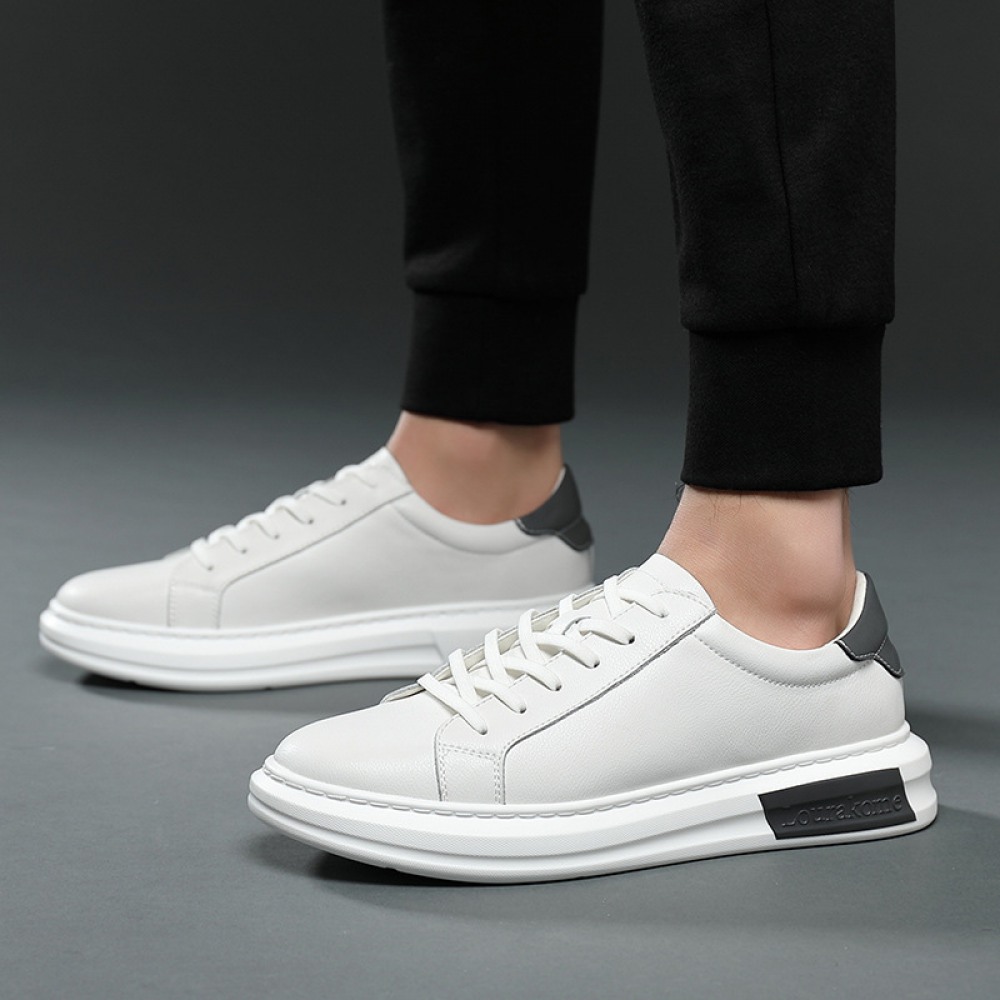Men's Spring New Trendy Leather Casual White Sports Shoes