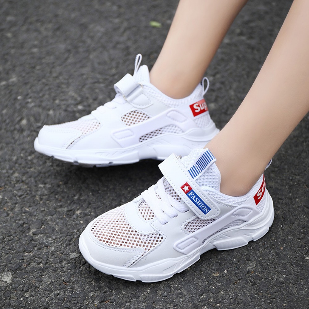 Children's White Summer New Soft Sole Single-Layer Mesh Panel Casual Shoes