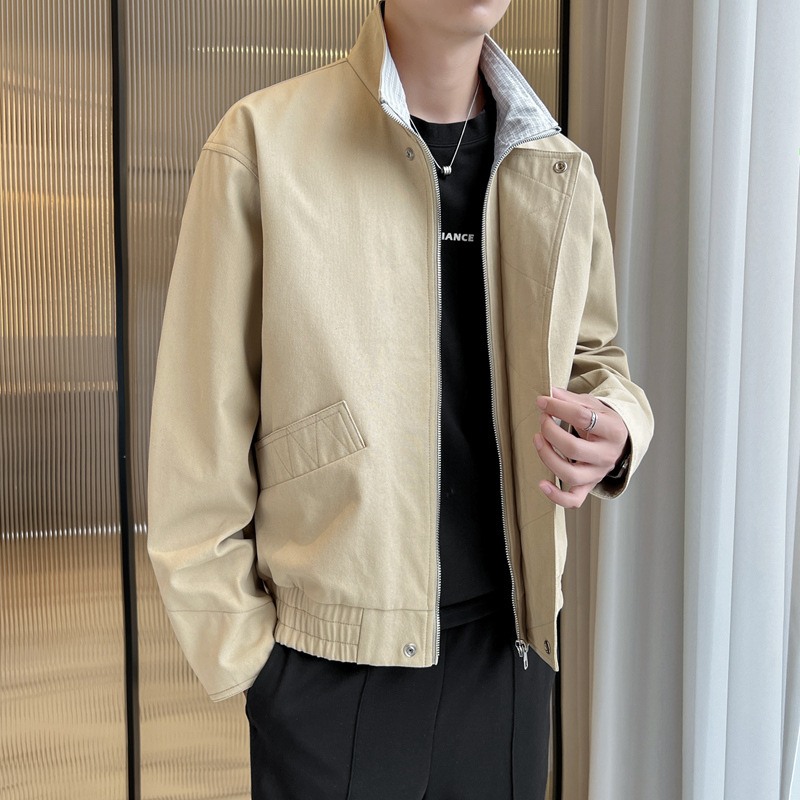 Men's Pure Cotton Jacket Fashionable Casual Stand-Up Collar Workwear Coat