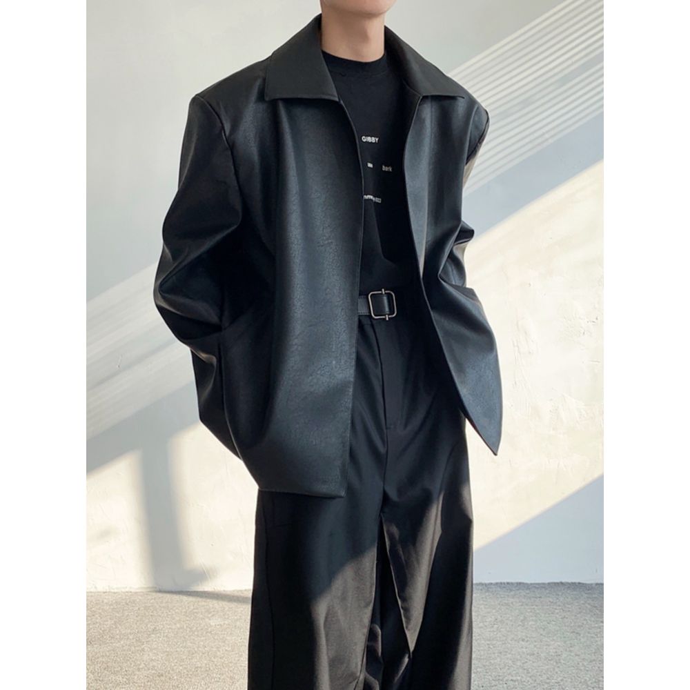 Men's Autumn And Winter Shoulder Pad Leather Jacket